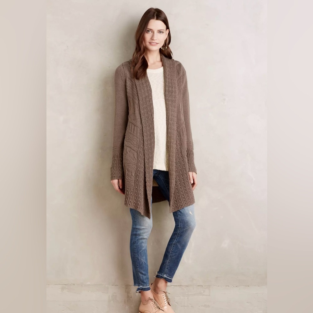 Anthropologie Romi Light Brown Cable Knit Cardigan Size M